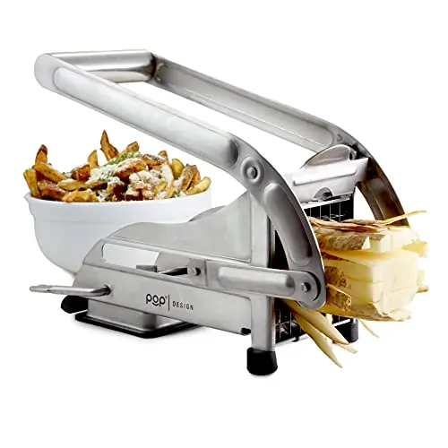 POP AirFry Mate, French Fry Cutter inox, commercially Grade Vegetables and Potato Cutter, comprend 2 Options de coupe de taille de feuille et base d'aspiration antidérapante, parfait pour la préparation des aliments avec friteuse à air