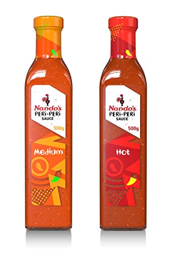 PÉRi-PERi sauce piquante emballage de sauce piquante de Nando Grande - Set de sauce piquante moyenne et chaude avec saveur 清 Sans gluten (Sans OMG っ Kosher 多 Keto - Bouteille de 17,6 oz (paquet 2)