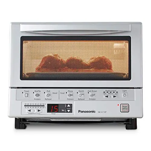 Flash de cuisson au grille-pain Panasonic Xpress avec chauffage infrarouge double et amovible 9 - Plateau de cuisson intérieur, 12 x 13 x 10,25, argent