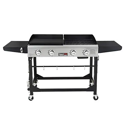 Royal Gourmet GD401 Combo de gaz propane portable et de fer avec table d'appoint 第4 -Brûleur, pieds pliants, polyvalent, extérieur 、 Negro